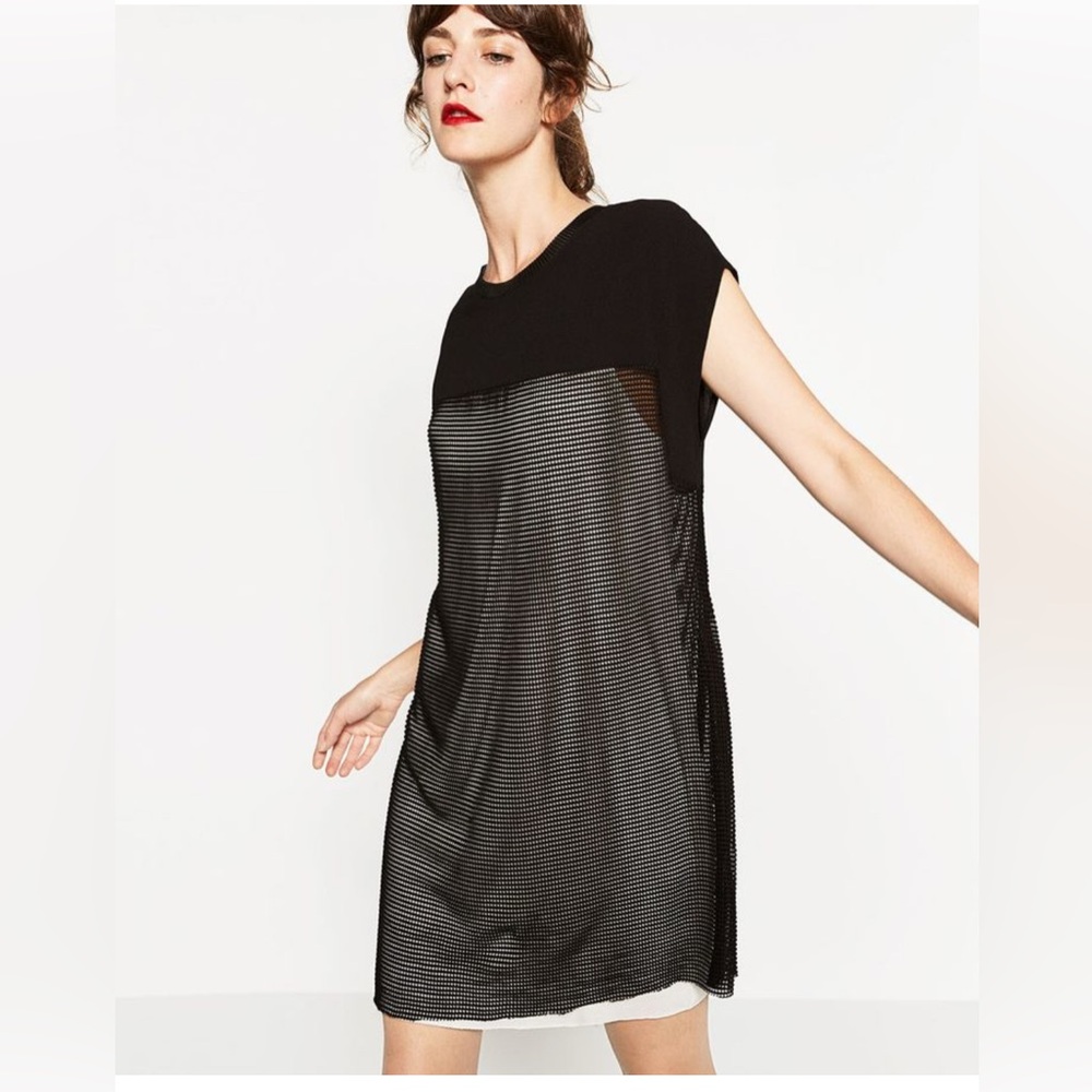 Zara Black Sheath Illusion w Under Slip Mini Dress in Women’s Sz Small